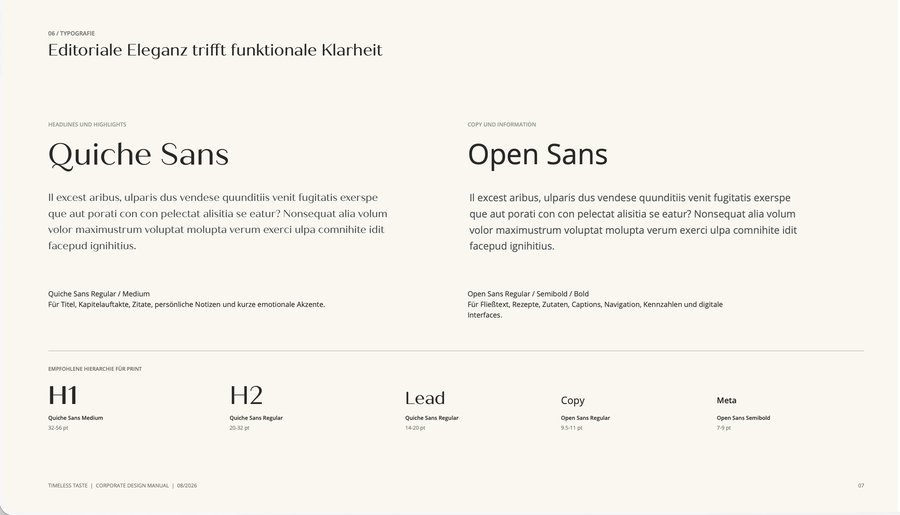 Timeless Taste Corporate Design Manual: Typografie